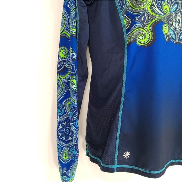ATHLETA Runaway Blue Green Paisley Print Medium UPF Athletic Long Sleeve Shirt - Picture 7 of 15